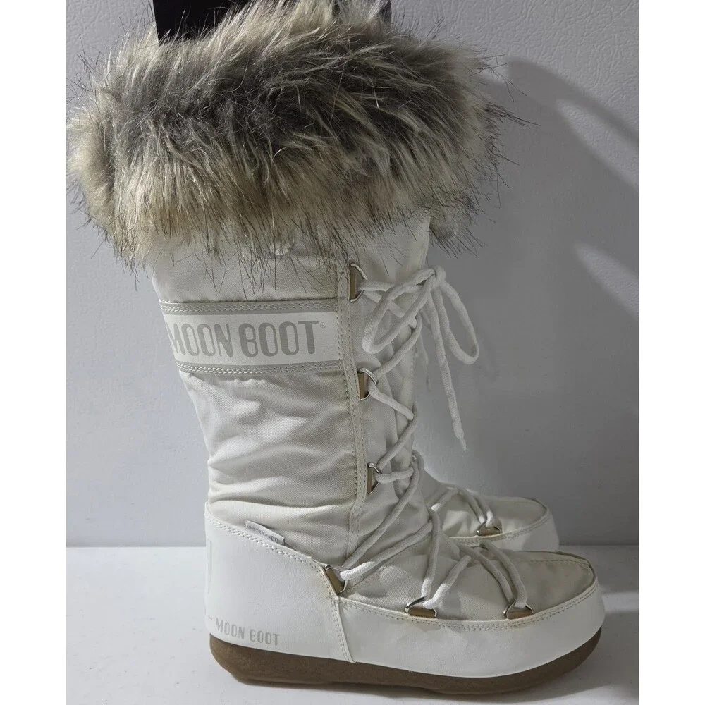 Womens Moon Boots Faux Fur Trim Lining White Size 36 US 4-5 Waterproof